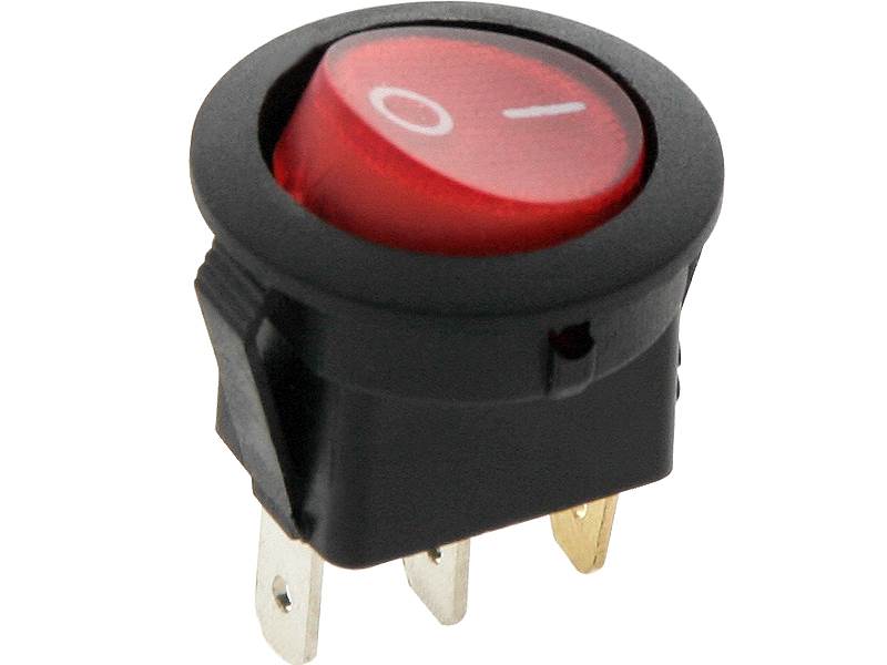 PRZEŁĄCZNIK CZERWONY OKRĄGLY 3A 220V PODŚWIETLANY MINI 15mm BISTABILNY 