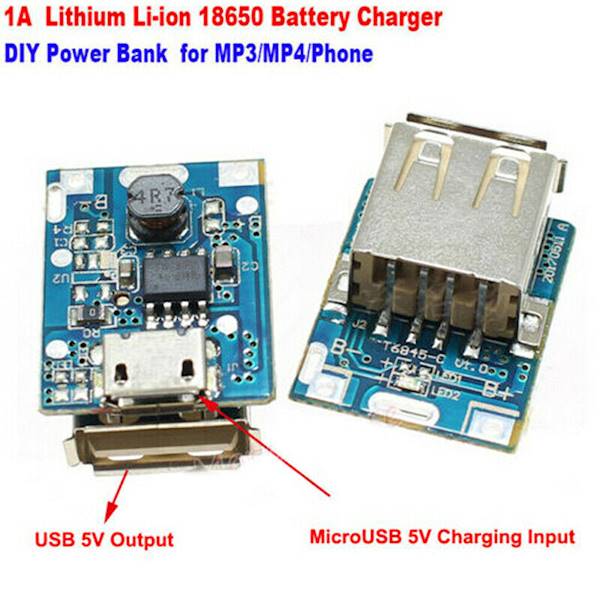 ŁADOWARKA OGNIW Li-ION Z PRZETWORNICĄ STEP UP 3,7-5,5V/5V 1A MICRO USB USB PODWYŻSZAJĄCA 134N3P ARDUINO