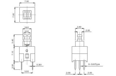 10szt. TACT SWITCH MIKROPRZEŁĄCZNIK 7x7x5mm 6 PIN TNT ON-ON BISTABILNY PB07B