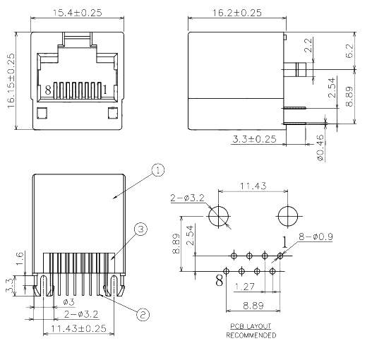 GNIAZDO RJ45 8P8C POINOWE CZARNE 52 8P8C 
