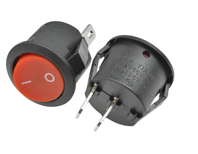 2szt. PRZEŁĄCZNIK 250V 3A OKRĄGŁY MINI 2 PIN 15mm BISTABILNY CZERWONY  KCD