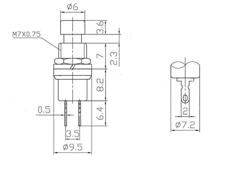PRZYCISK CZARNY 1A 250V PBS-110 OFF-ON MONOSTABILNY
