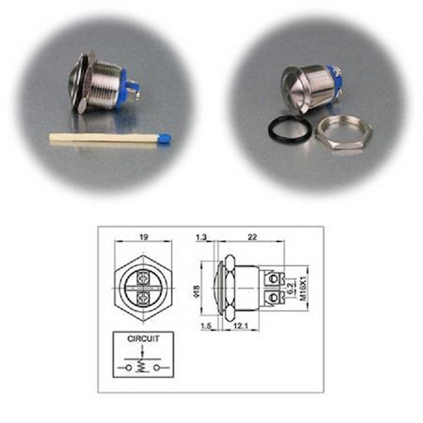 PRZYCISK PRZEŁĄCZNIK WANDALOODPORNY MONOSTABILNY OKRĄGŁY 3A 250V 16MM