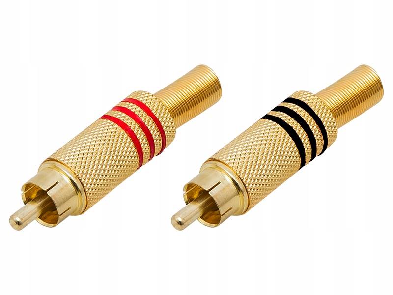 WTYK RCA CINCH ZŁOTY NA KABEL PROSTY CZARNY + CZERWONY ZESTAW