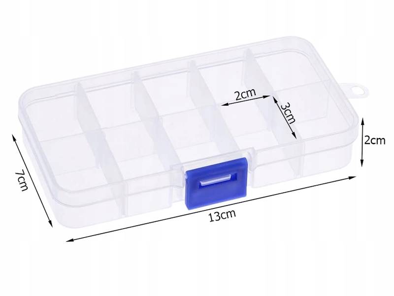ORGANIZER POJEMNIK PLASTIKOWY BOX RFID 10 PRZEGRÓDEK 125x65x20mm