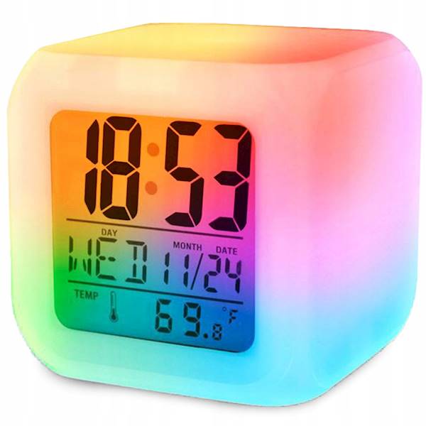 BUDZIK ZEGAR TERMOMETR LCD KAMELEON ŚWIECĄCY