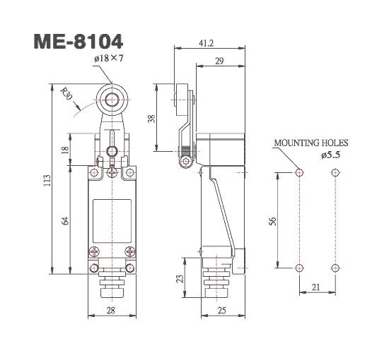 WYŁĄCZNIK KRAŃCOWY ME-8104 Z DŹWIGNIĄ Z ROLKĄ