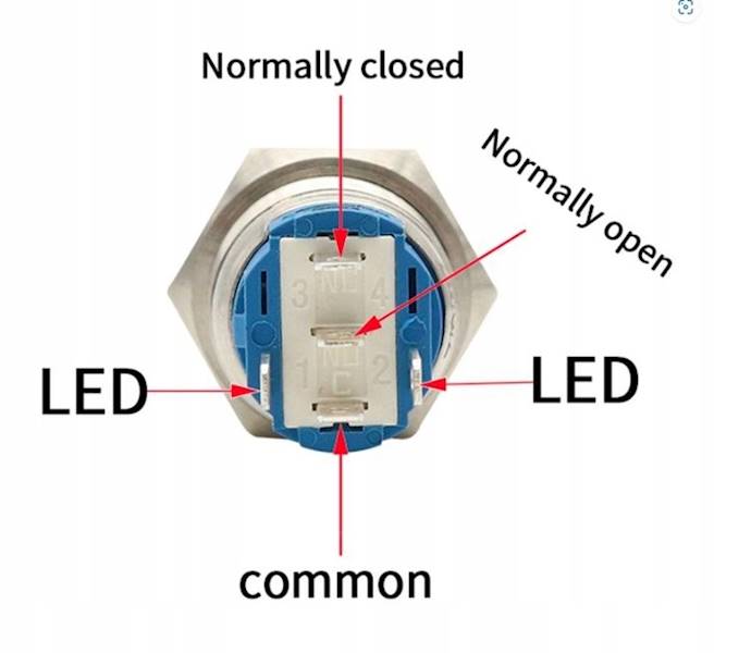 PRZYCISK PRZEŁĄCZNIK WANDALOODPORNY MONOSTABILNY 12-24V 19MM NIEBIESKI LED