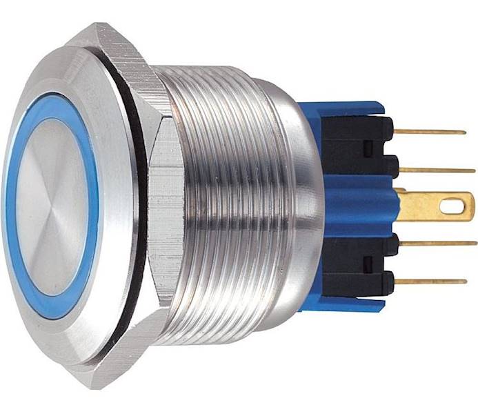 PRZYCISK PRZEŁĄCZNIK WANDALOODPORNY MONOSTABILNY 12-24V 19MM NIEBIESKI LED