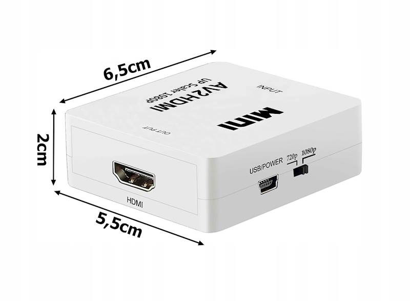 ADAPTER KONVERTER SYGNAŁU AV RCA  CINCH DO HDMI AUDIO RCA 1080p CVBS KABEL
