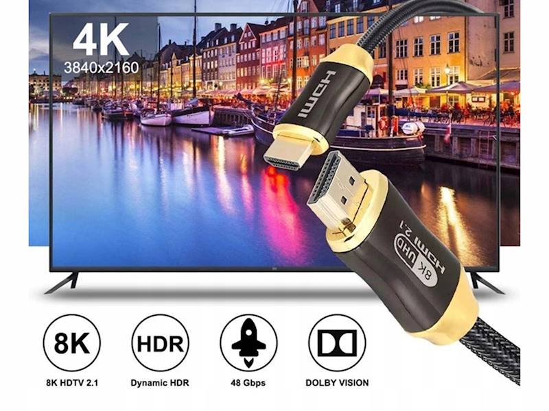 KABEL PRZEWÓD HDMI 2.1 VIDEO ULTRA High Speed 8K 60HZ 4k 120Hz HQ GOLD 1,5m