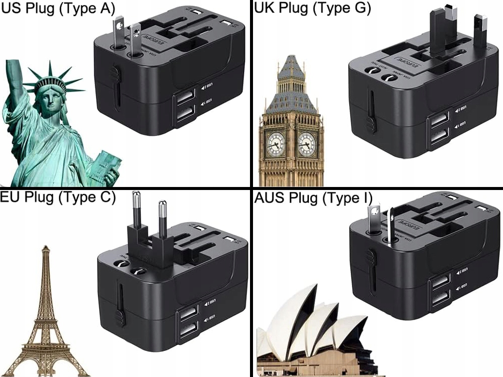 PRZEJŚCIÓWKA ADAPTER UNIWERSALNA WTYCZKA ŚWIAT USA EU UK POLSKA US ANGLIA USB