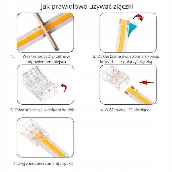 ZŁĄCZKA PROSTA DO TAŚM COB LED 8MM ŁĄCZNIK PROSTY SZYBKI MONTAŻ KLIKANA DWUSTRONNA