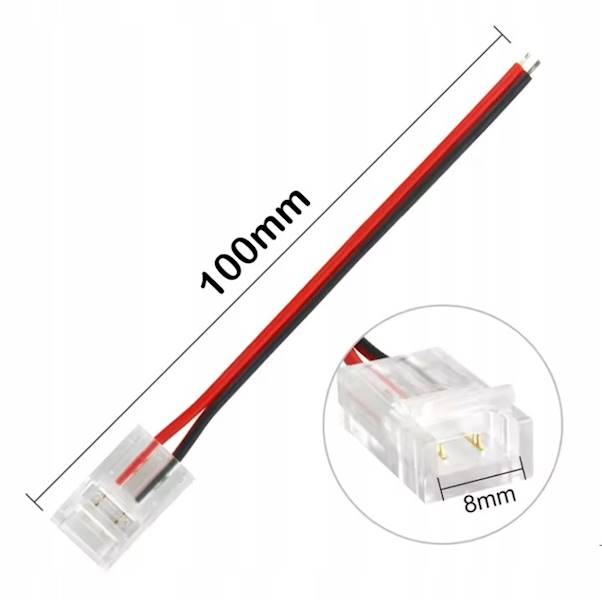 ZŁĄCZKA PROSTA DO TAŚM COB LED 8MM Z PRZEWODEM JEDNOSTRONNA