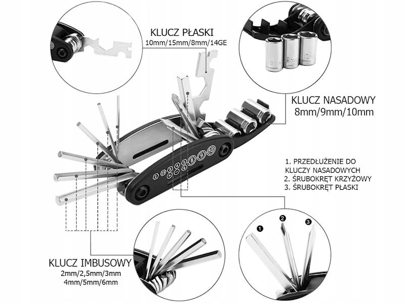 ZESTAW KLUCZY DO ROWERU ROWEROWYCH IMBUSOWE 16W1