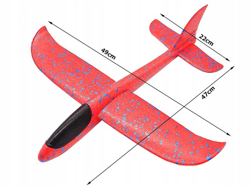 SAMOLOT STYROPIANOWY SZYBOWIEC RZUTKA DUŻY Z STYROPIANU 47cm CZERWONY