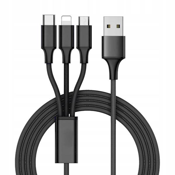 KABEL USB 3W1 DO TELEFONU PRZEWÓD  LIGHTNING IPHONE MICRO USB TYPE-C 1,2M