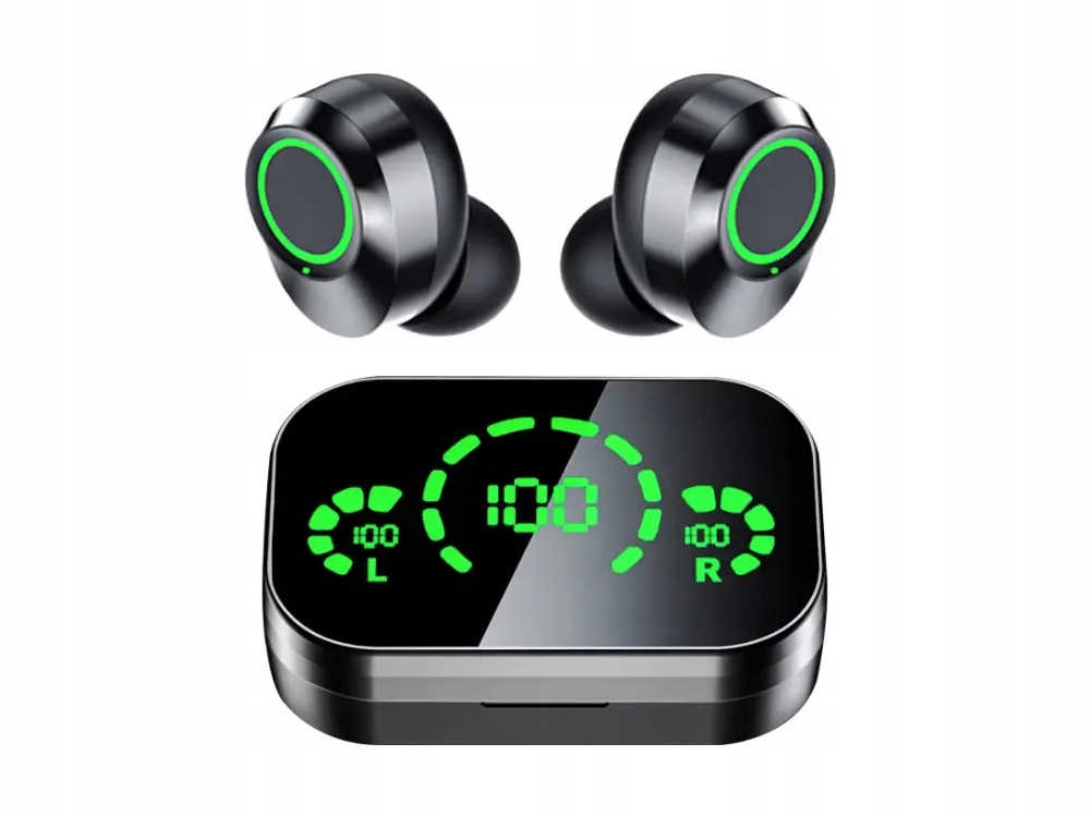 SŁUCHAWKI DOUSZNE BLUETOOTH BEZPRZEWODOWE Z ETUI ŁADUJĄCYM LED I MIKROFONEM