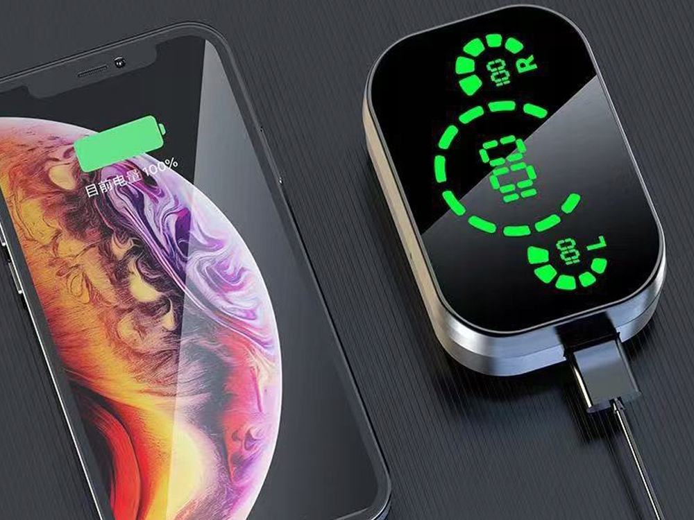 SŁUCHAWKI DOUSZNE BLUETOOTH BEZPRZEWODOWE Z ETUI ŁADUJĄCYM LED I MIKROFONEM