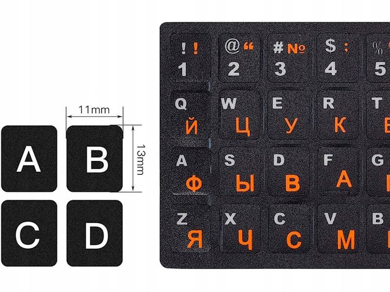 NAKLEJKI NAKŁADKI NALEPKI NA KLAWIATURĘ LAPTOPA PC QWERTY CYRYLICA