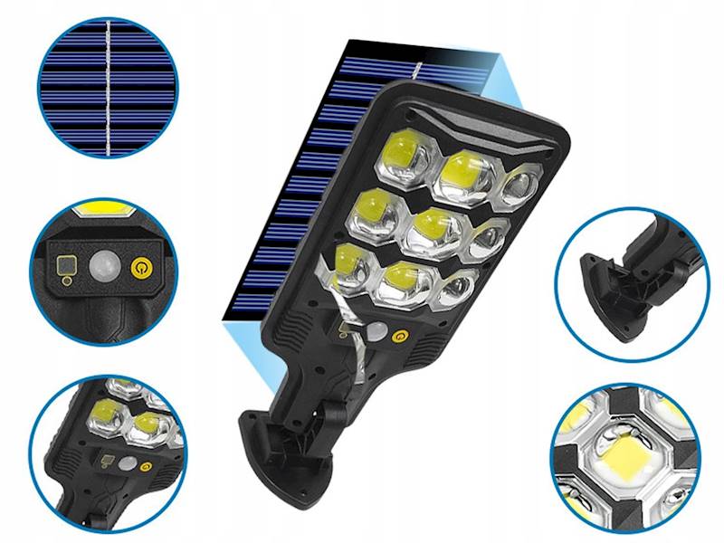 LAMPA SOLARNA ZEWNĘTRZNA COB ULICZNA Z CZUJNIKIEM RUCHU I ZMIERZCHU + PILOT