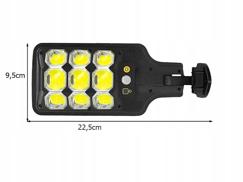 LAMPA SOLARNA ZEWNĘTRZNA COB ULICZNA Z CZUJNIKIEM RUCHU I ZMIERZCHU + PILOT