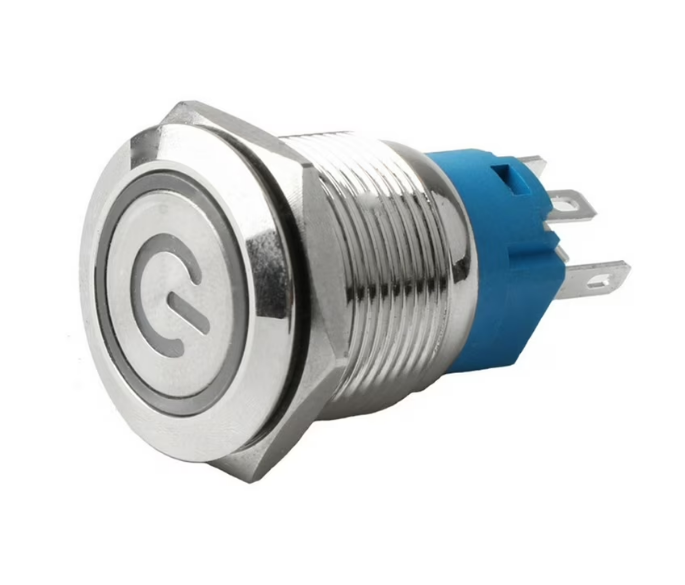 PRZYCISK PRZEŁĄCZNIK WANDALOODPORNY MONOSTABILNY 12-24V 19MM CZERWONY LED POWER