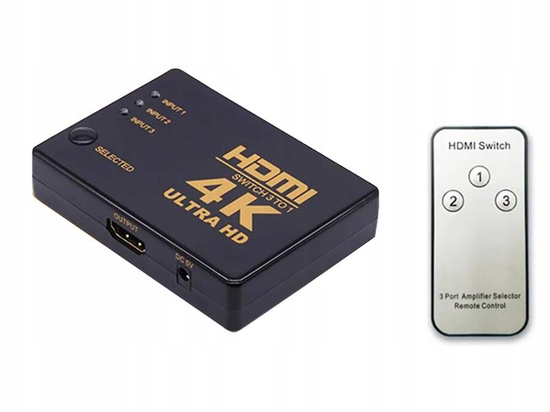 SWITCH ROZDZIELACZ 3X DO 1 HDMI 4K UHD + PILOT IR
