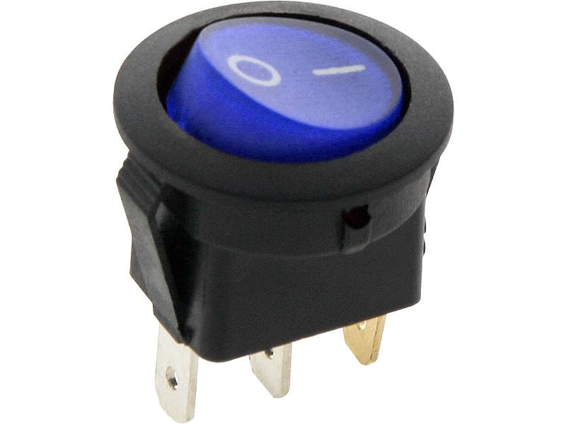 PRZEŁĄCZNIK OKRĄGŁY 23mm 12V 20A 3 PIN BISTABILNY NIEBIESKI