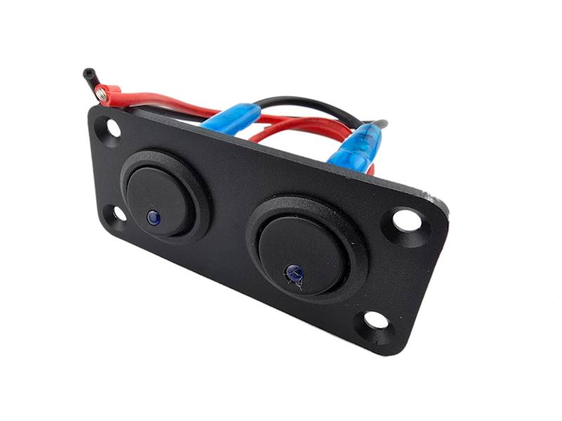 PRZEŁĄCZNIKI 2x ON-OFF 12V NIEBIESKIE , RAMKA ALUMINOWA 73x35mm