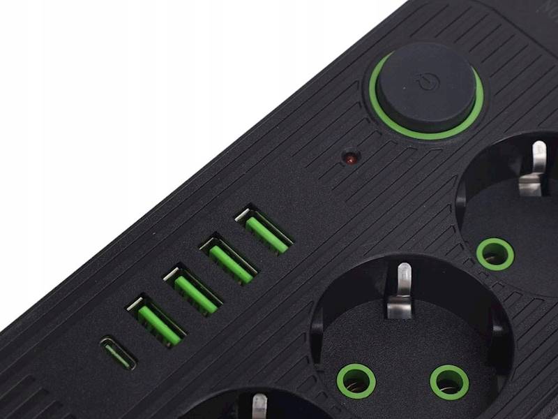 PRZEDŁUŻACZ LISTWA ZASILAJĄCA SIECIOWA 3 GNIAZDA 250V 2m 4x USB 1x UCB-C ŁADOWARKA