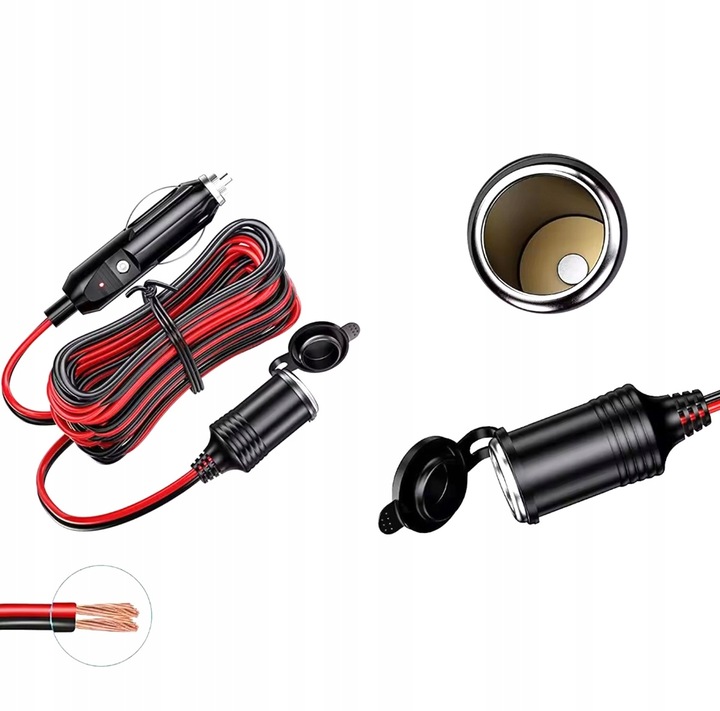 PRZEDŁUŻACZ PRZEDŁUŻKA GNIAZDA ZAPALNICZKI AUTA 12V KABEL PRZEWÓD 2m