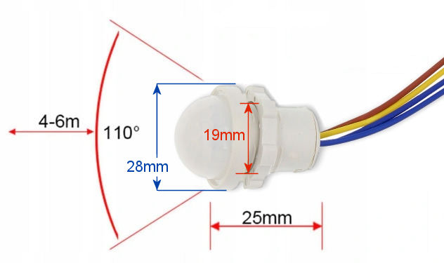 CZUJNIK RUCHU SENSOR SONDA PIR 230V 20MM LED 90 SEKUND