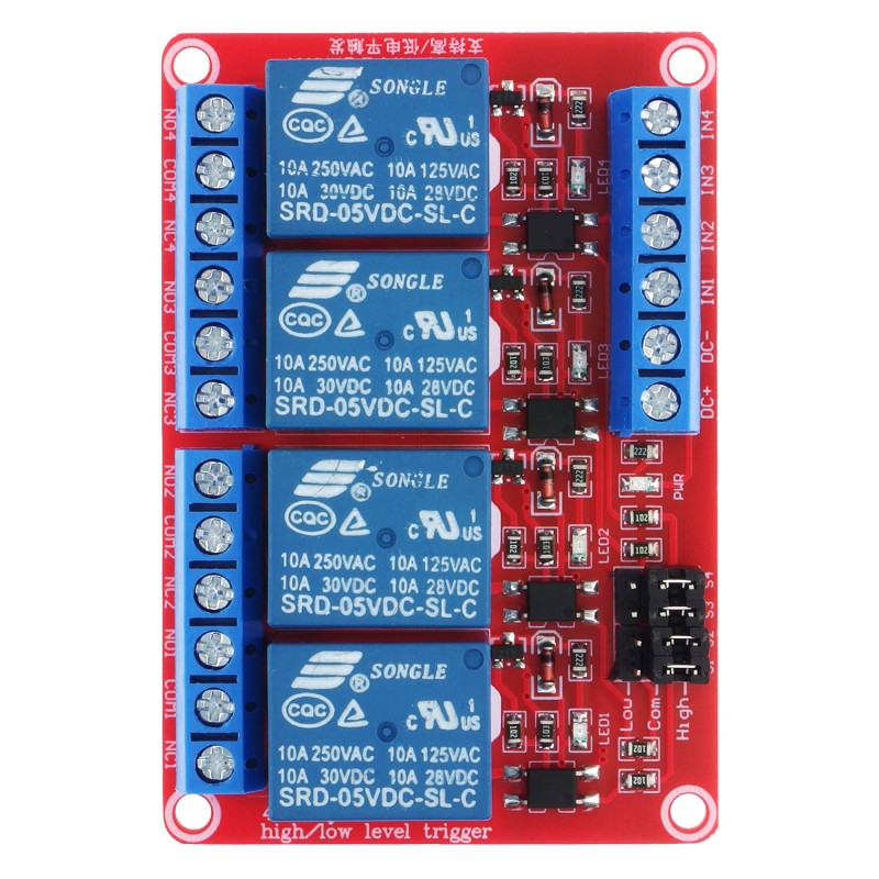 MODUŁ PRZEKAŹNIKA 4 KANAŁY Z OPTOIZOLACJĄ 5V 10A L/H ARDUINO