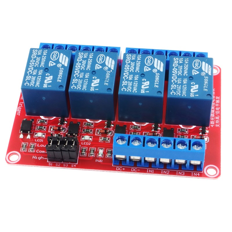 MODUŁ PRZEKAŹNIKA 4 KANAŁY Z OPTOIZOLACJĄ 5V 10A L/H ARDUINO