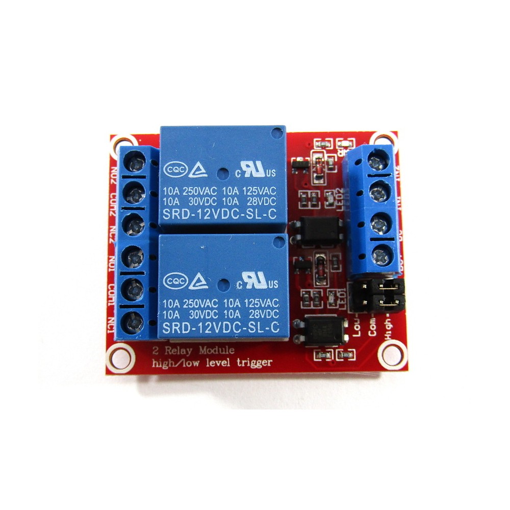 MODUŁ PRZEKAŹNIKA 2 KANAŁY Z OPTOIZOLACJĄ 12V 10A L/H ARDUINO