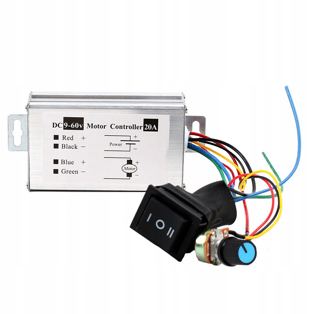 REGULATOR OBROTÓW SILNIKA DC 20A 9-60V Z KIERUNKIEM REWERSEM W OBUDOWIE