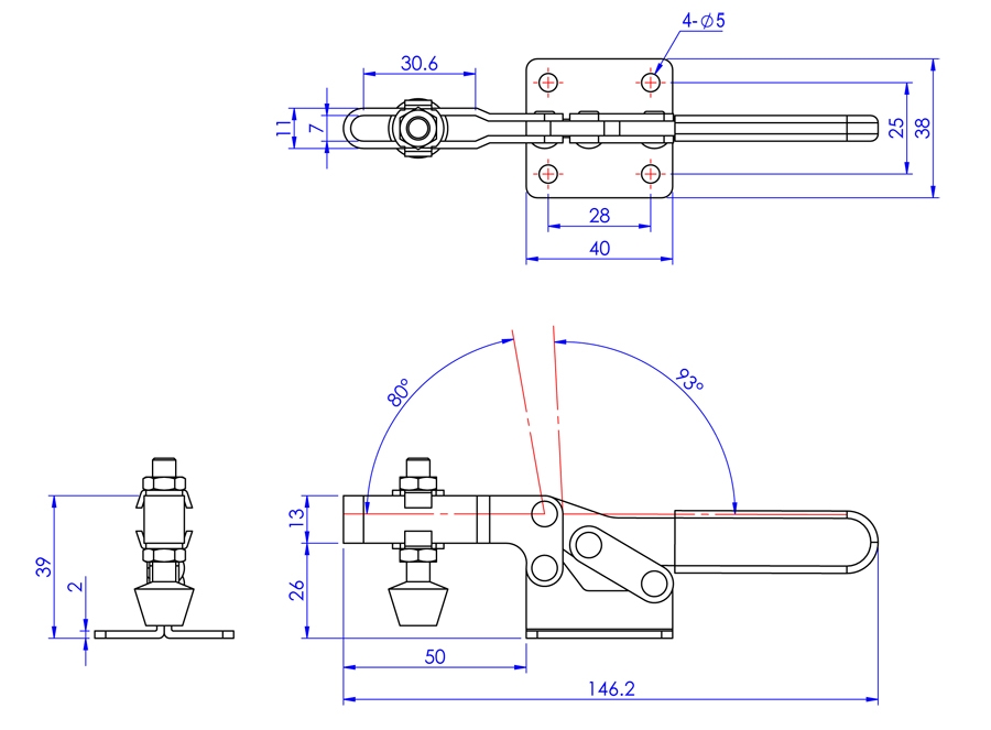 KOMPLET ŚCISK SZYBKOMOCUJĄCY GH-201C - 150KG - U-BAR