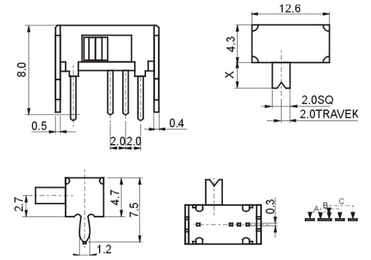 2szt. PRZEŁĄCZNIK SUWAKOWY MINI ON-OFF-ON 3 POZYCJE