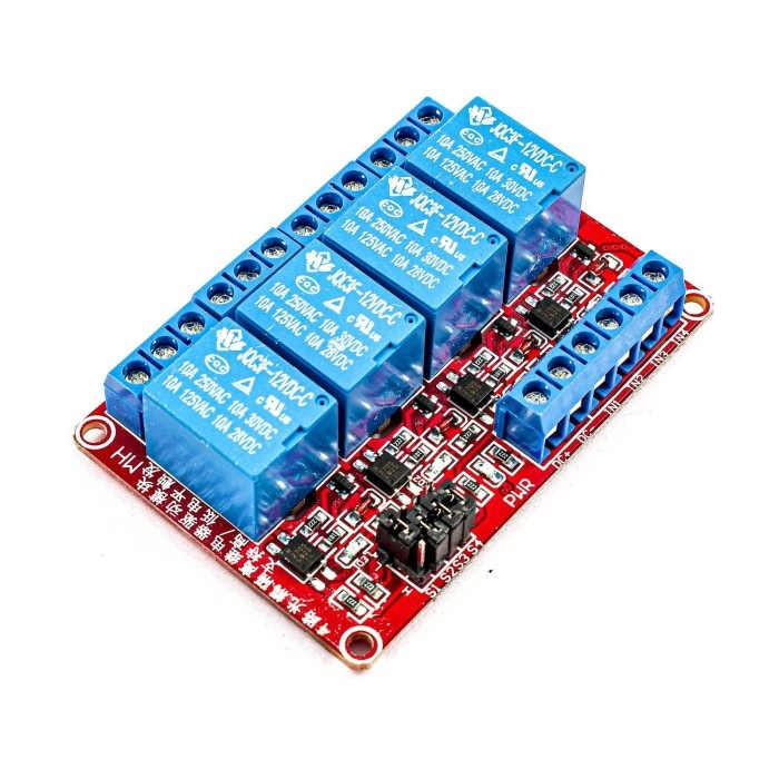 MODUŁ PRZEKAŹNIKA 4 KANAŁY Z OPTOIZOLACJĄ 12V 10A L/H ARDUINO