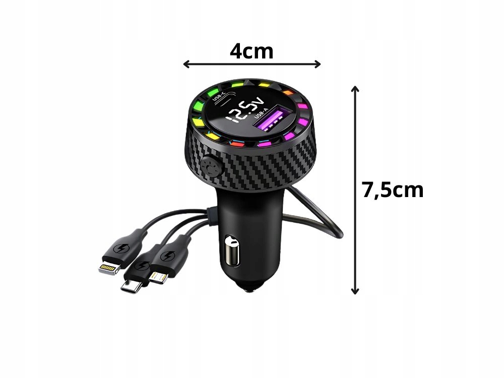 ŁADOWARKA SAMOCHODOWA USB-C 14W I USB-A 15W DO GNIAZDA ZAPALNICZKI SZYBKA