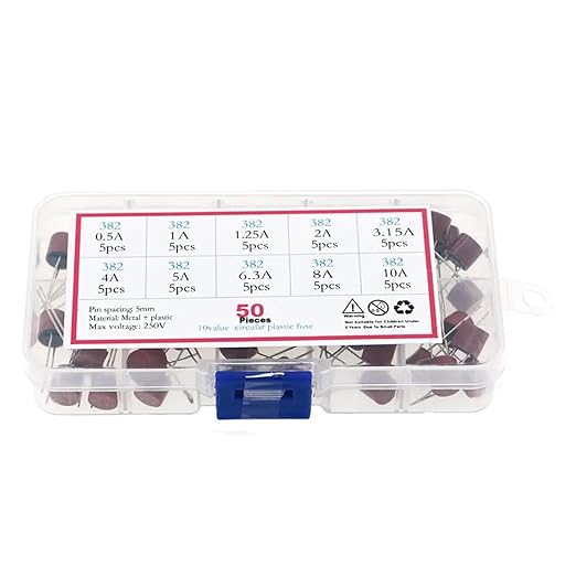 50 Sztuk ZESTAW BEZPIECZNIKÓW KUBKOWYCH ZWŁOCZNYCH 0,5A - 10A