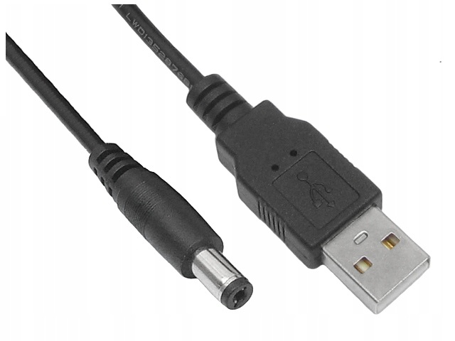 KABEL ZASILAJĄCY USB Z WTYKIEM DC 2,1 / 5,5 mm 1 Metr ŁADUJĄCY ŁADOWARKA