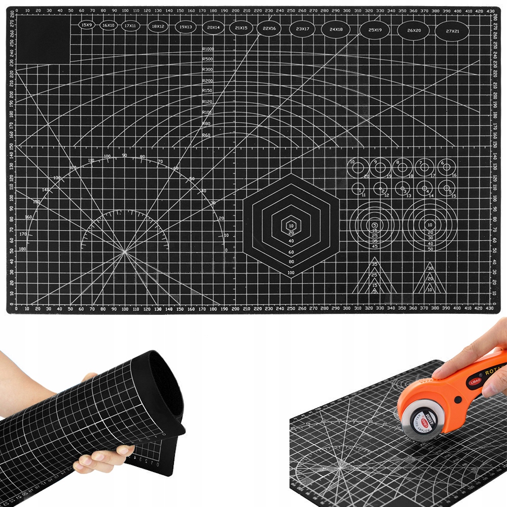MATA MODELARSKA A3 450x300MM SAMO-NAPRAWCZA DO PRECYZYJNEGO CIĘCIA CZARNA DWUSTRONNA