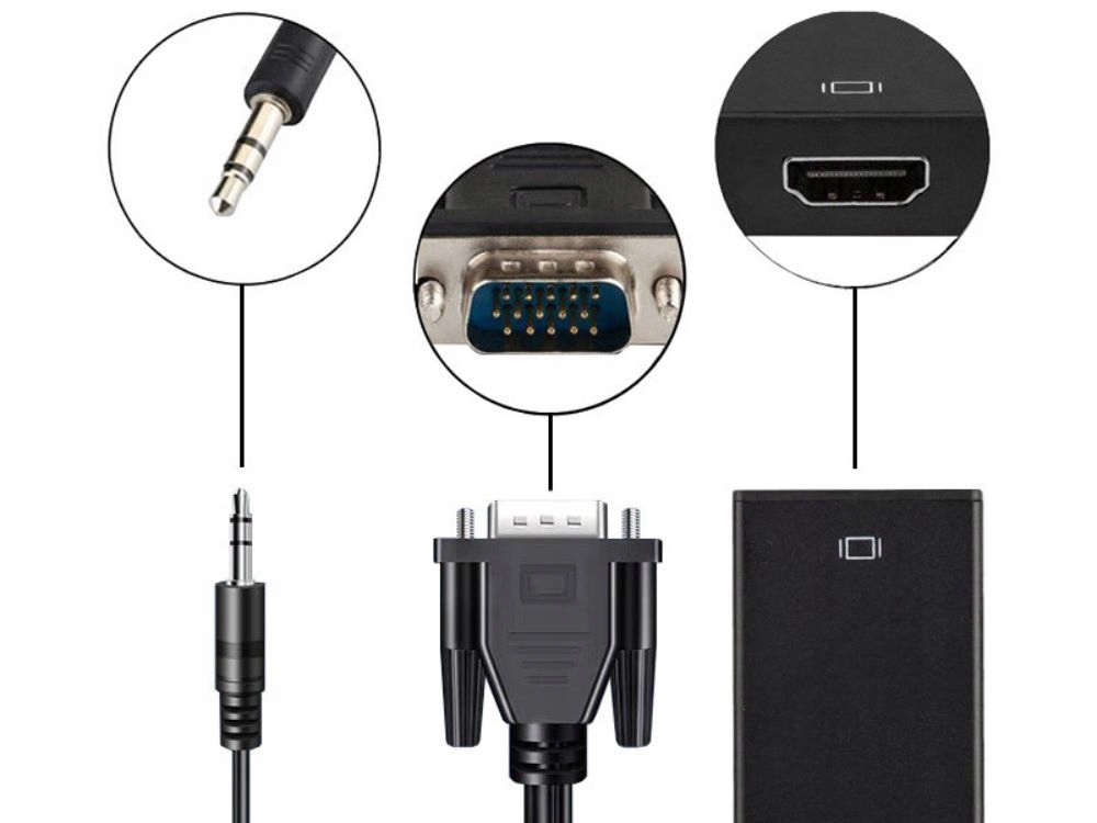 KABEL ADAPTER KONWERTER VGA-HDMI FULL HD D-SUB Z JACK 3.5 I USB