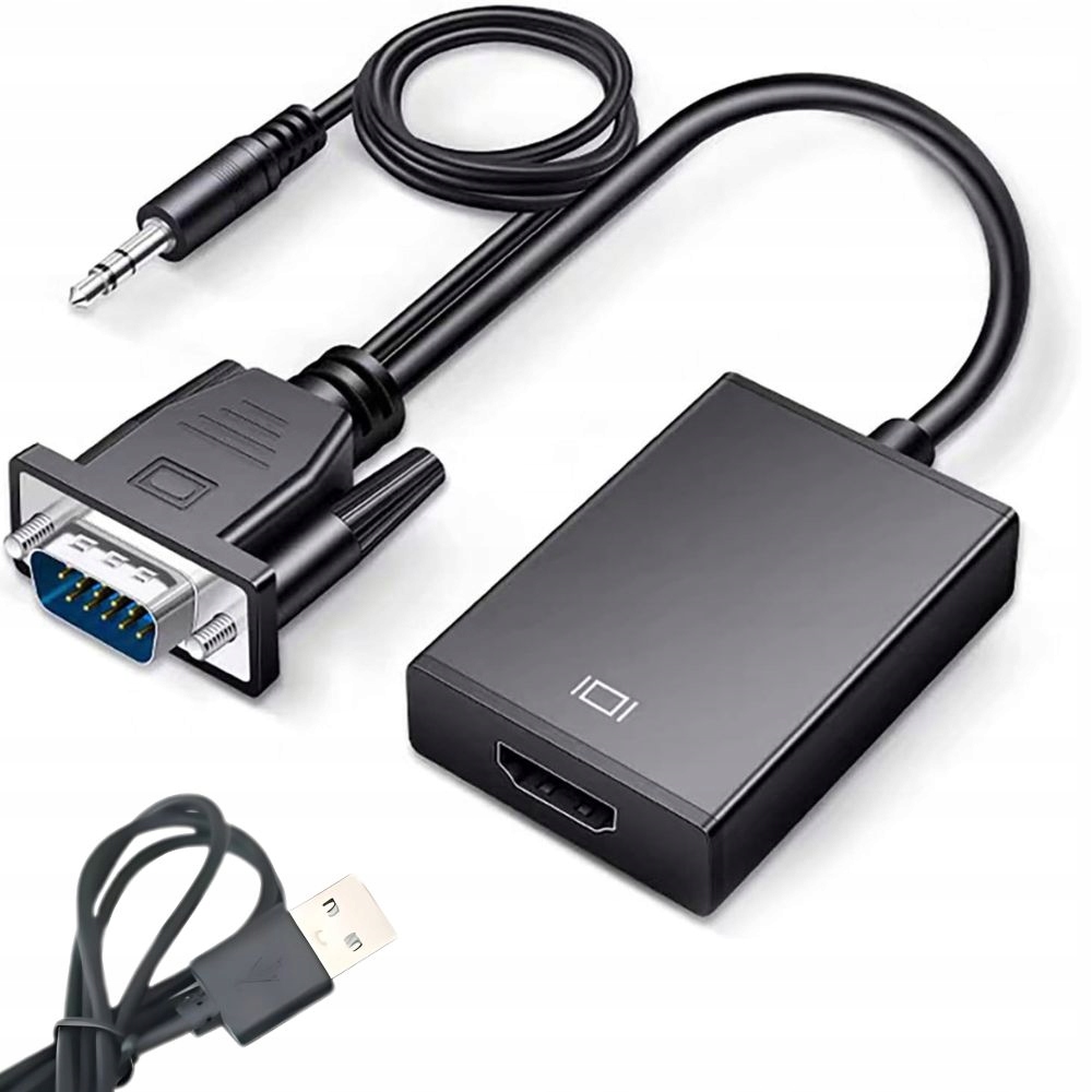 KABEL ADAPTER KONWERTER VGA-HDMI FULL HD D-SUB Z JACK 3.5 I USB