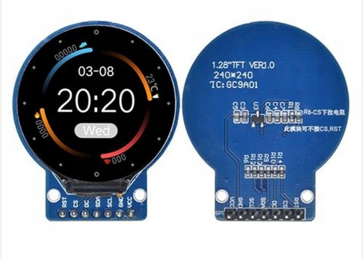 Wyświetlacz LCD TFT 1.28" 240x240 okrągły SPI 7-pin GC9A01