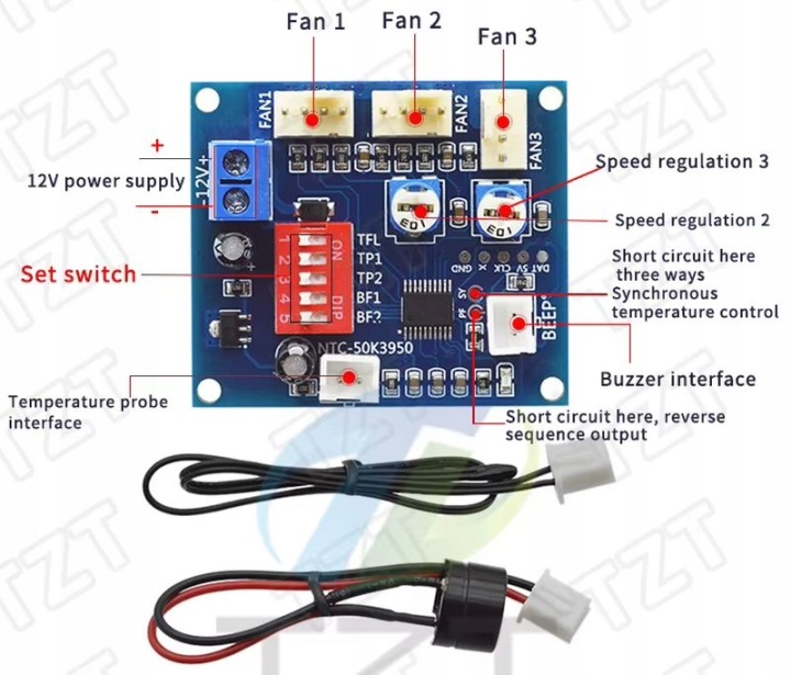 REGULATOR OBROTÓW WENTYLATORA - SILNIKA DC 12V 3-KANAŁOWY
