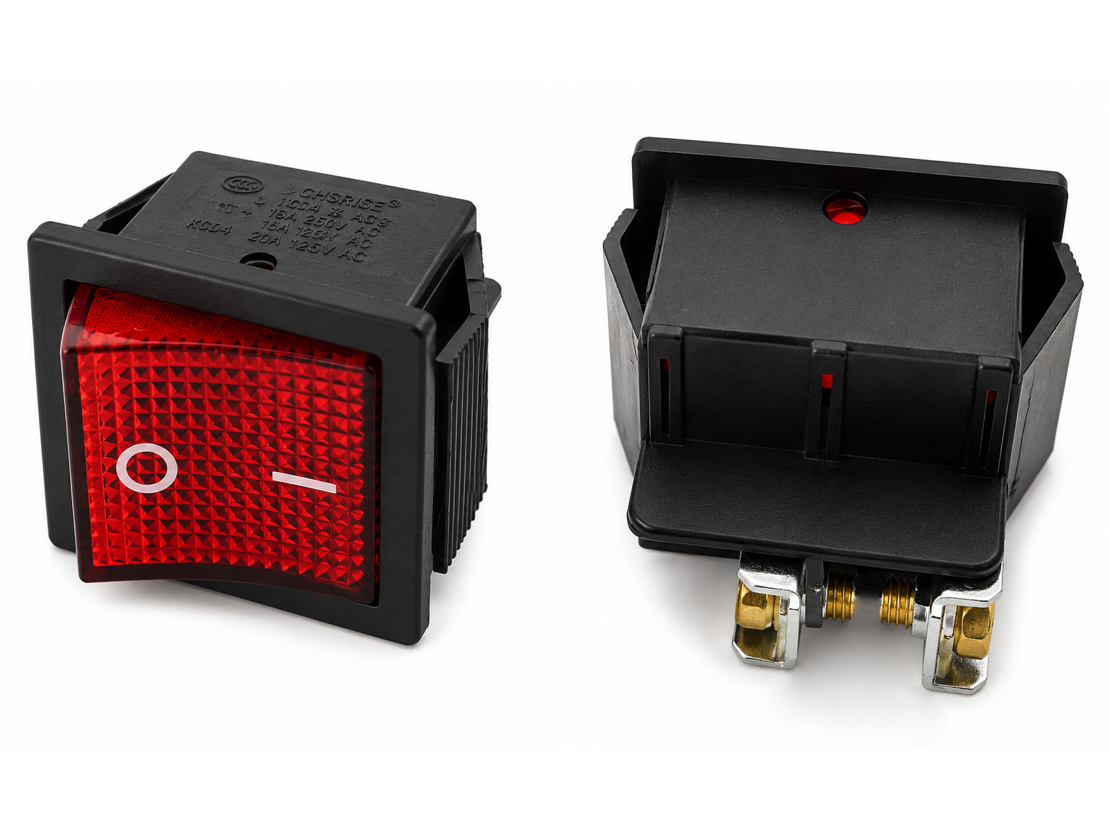 PRZEŁĄCZNIK CZERWONY 16A 250V KCD4 31x26mm NA ŚRUBY