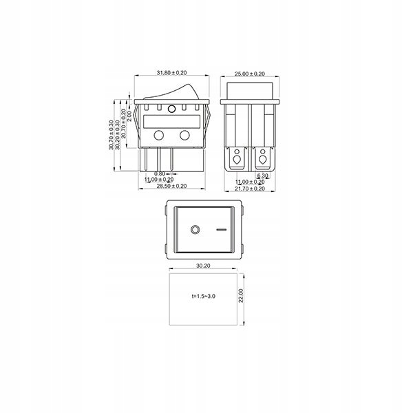 PRZEŁĄCZNIK CZERWONY 16A 250V KCD4 31x26mm NA ŚRUBY